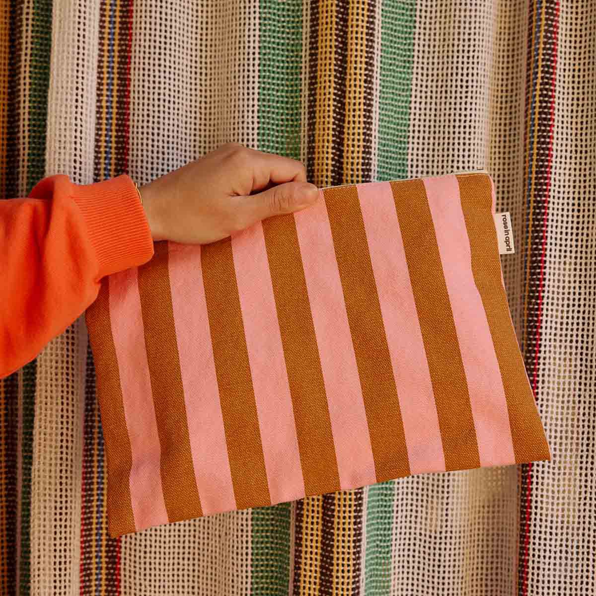Lili pouch Stripes Caramel / Strawberry - Rose in April - slika 5