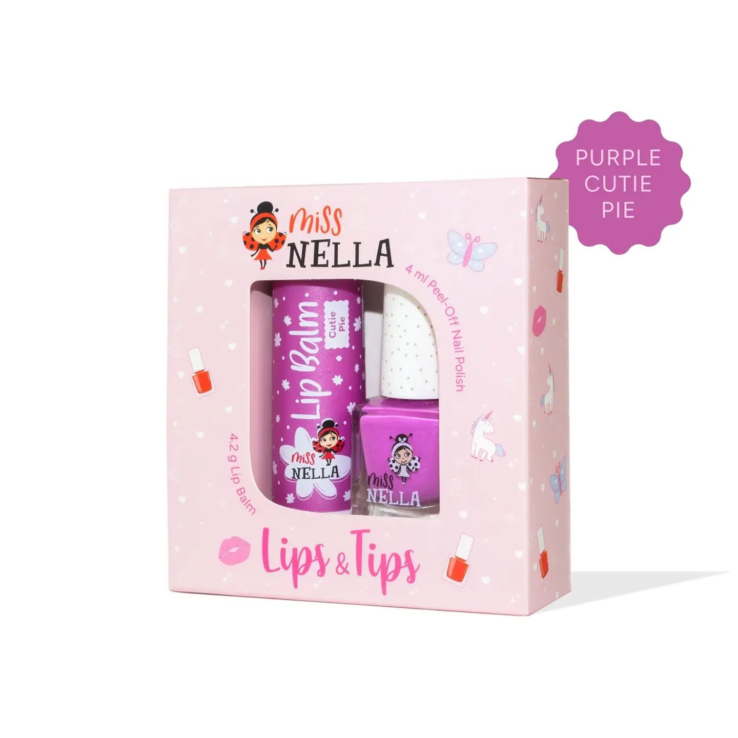 Miss Nella “Lips & Tips” Kids Set — siguran i zabavan kozmetički set za djecu : Purple Cutie Pie - slika 2