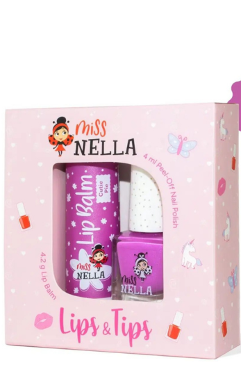 Miss Nella “Lips & Tips” Kids Set — siguran i zabavan kozmetički set za djecu : Purple Cutie Pie