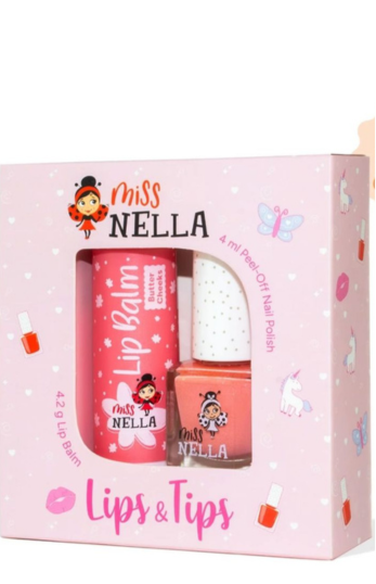 Miss Nella “Lips & Tips” Kids Set — siguran i zabavan kozmetički set za djecu : Peach/Butter