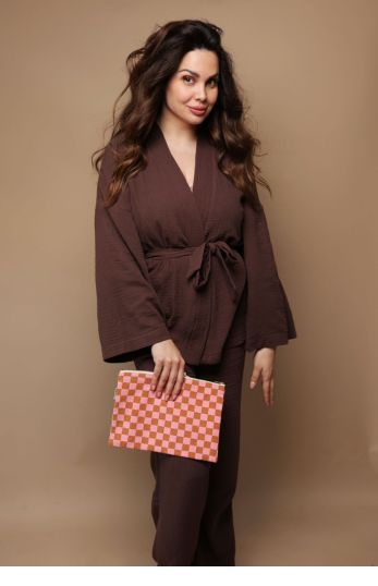 Élan Cotton Kimono Set Brown